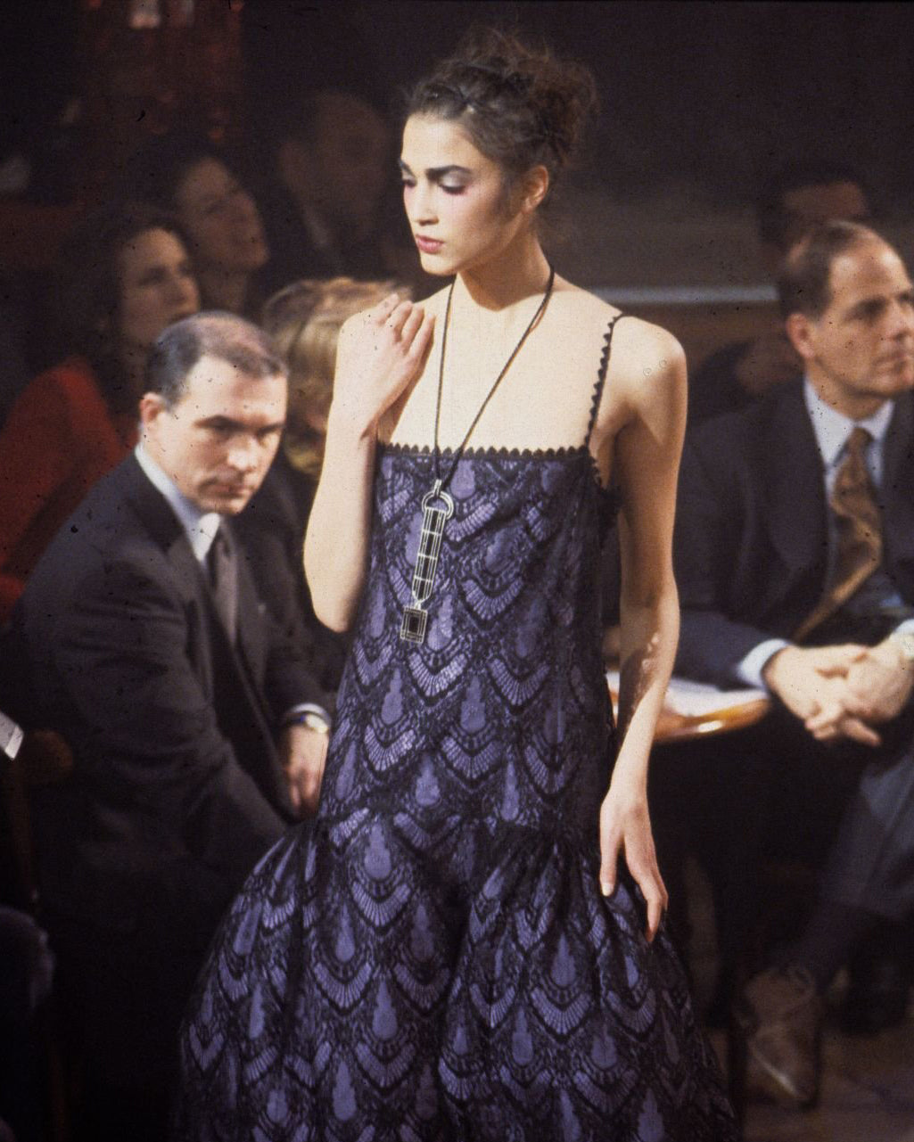 A/W 1998 Black and Purple Lace Pattern Slip Gown
