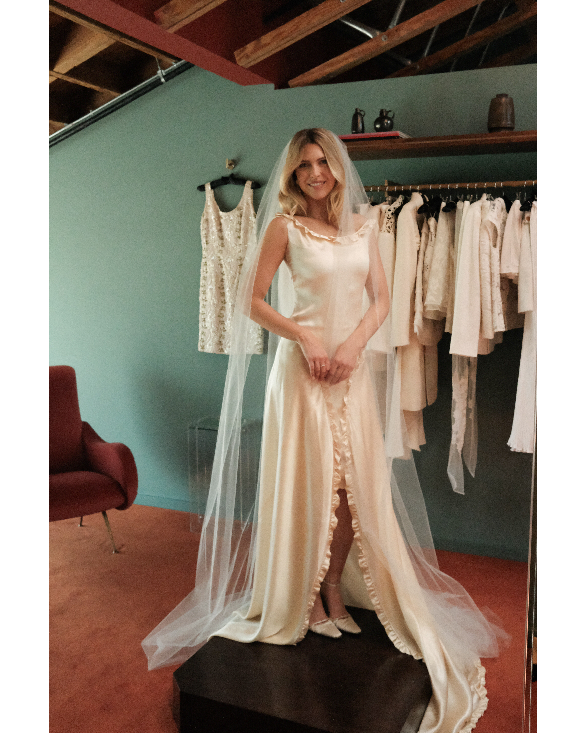 1920's Silk High-Low Ecru Gown with Moderate Train