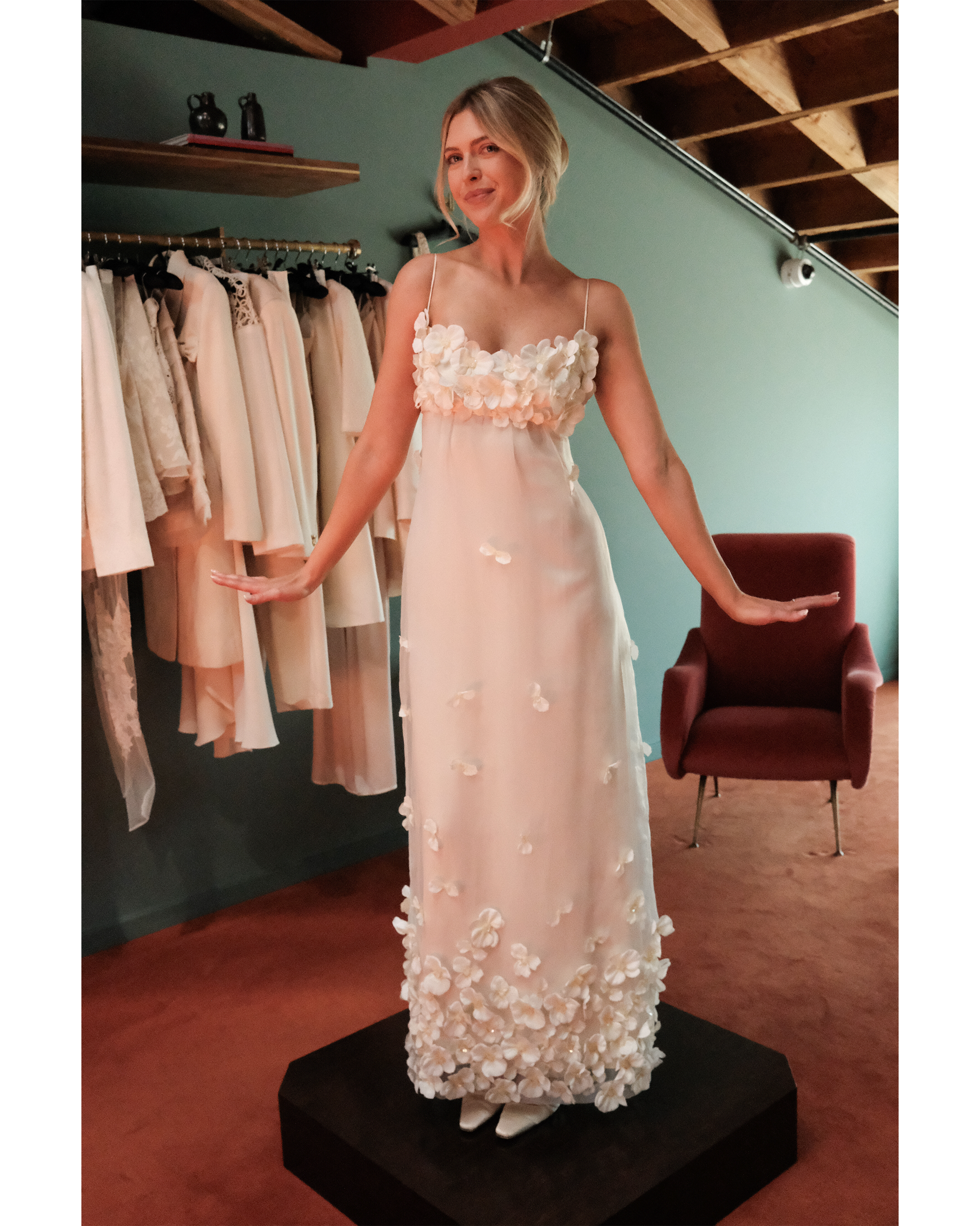 1970's Organza 3D Floral Appliqué Dress