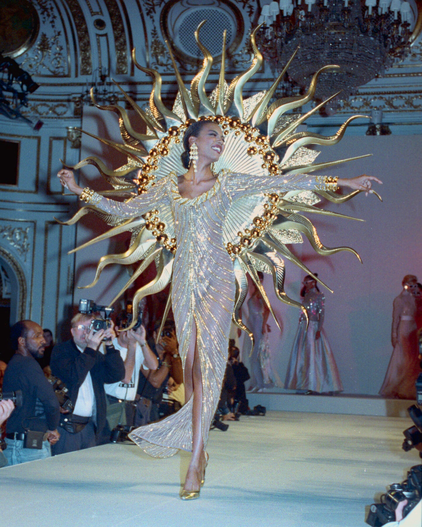 1970's Strapless Beaded Gown with Lamé Sun Pattern