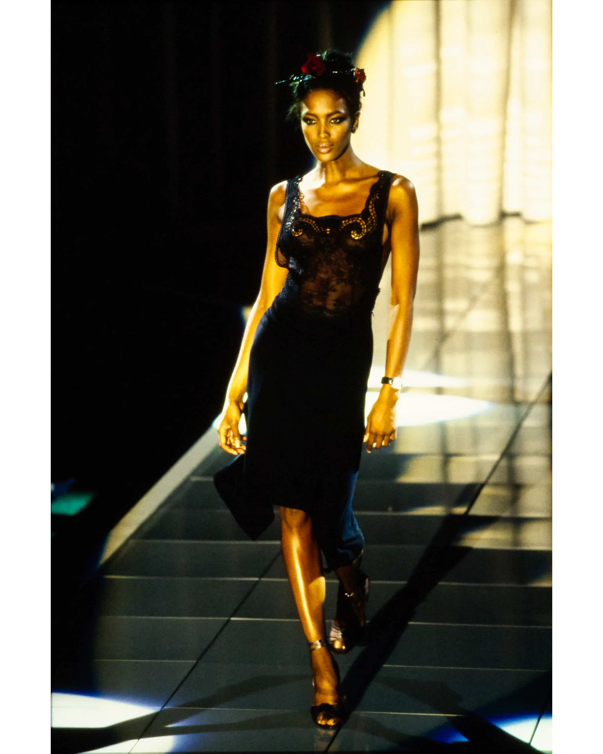 S/S 1997 Black Lace Dress with Asymmetrical Hemline