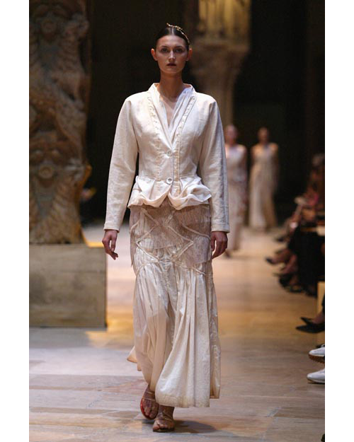 S/S 2003 Neutral Pleated and Lace Maxi Skirt