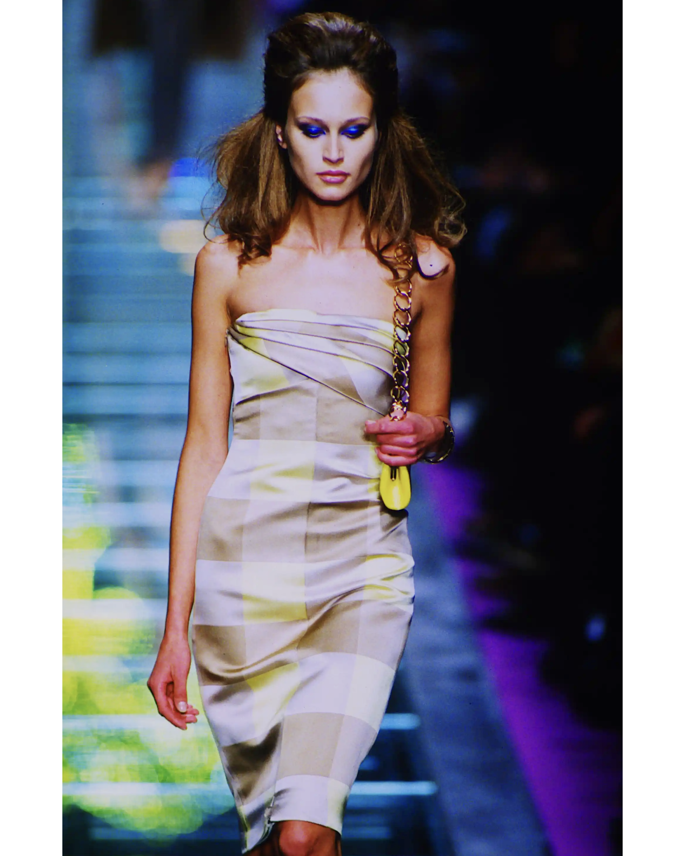 A/W 2000 Strapless Plaid Above-Knee Silk Dress