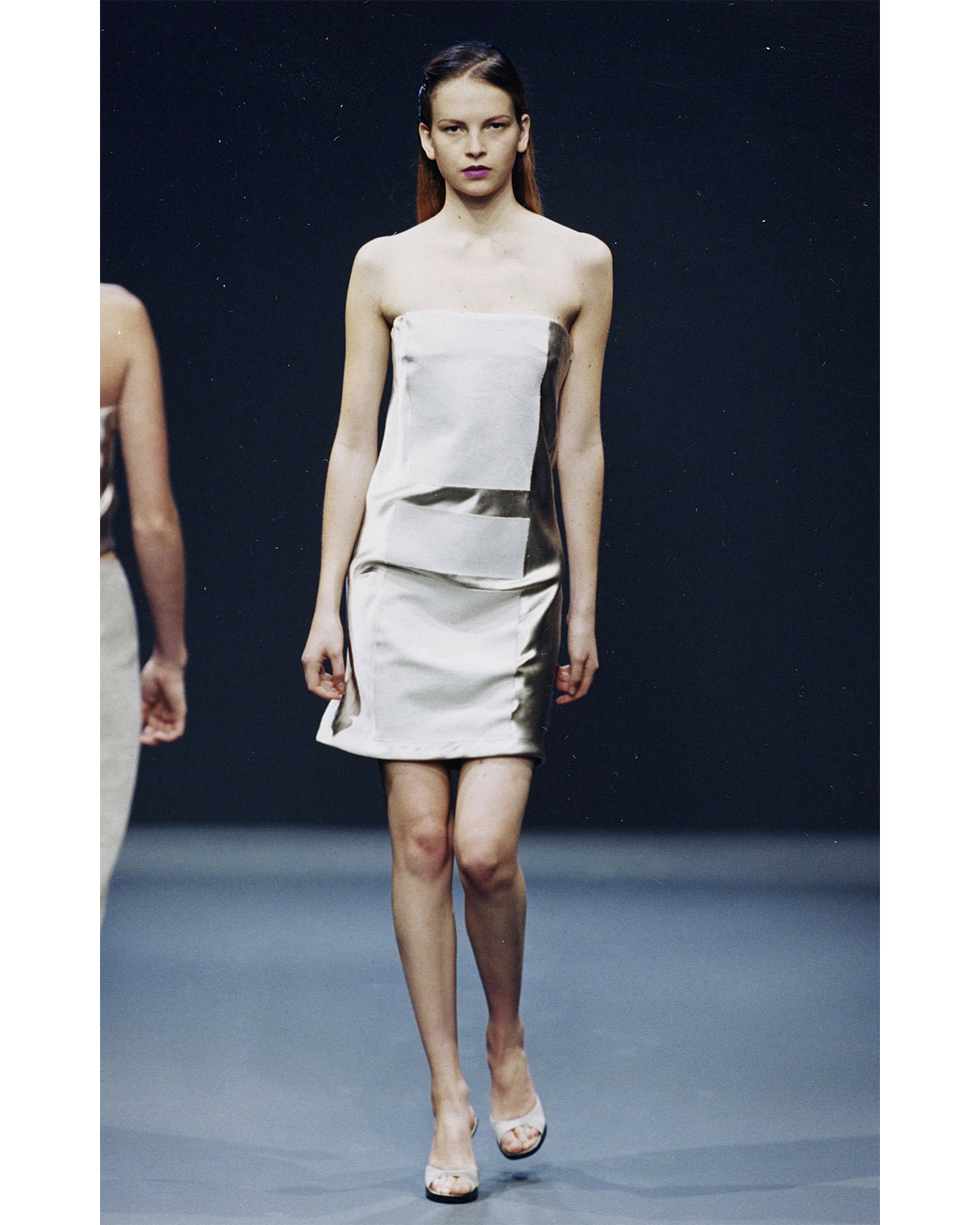 S/S 1998 Silk Satin Strapless Geometric Block Mini Dress