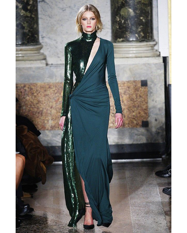 A/W 2011 Green Asymmetrical Sequin Embellished Gown