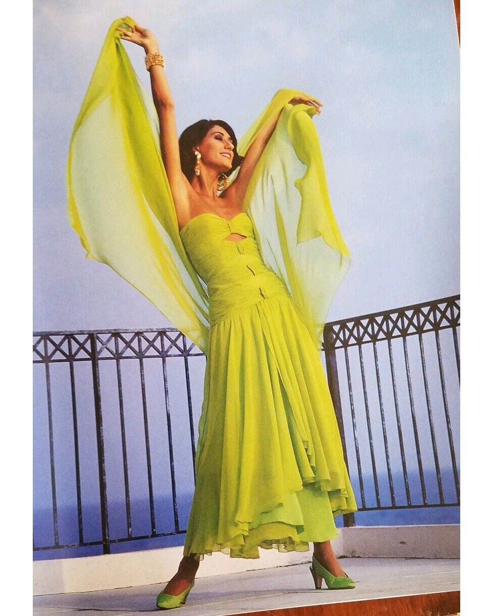 1992 Lime Green Cutout Silk Chiffon Gown