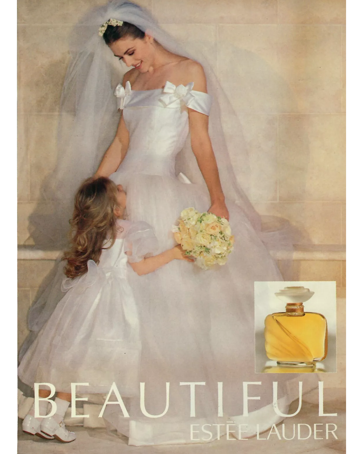 1999 Off-Shoulder Ivory Ballgown with Ecru Bow Details