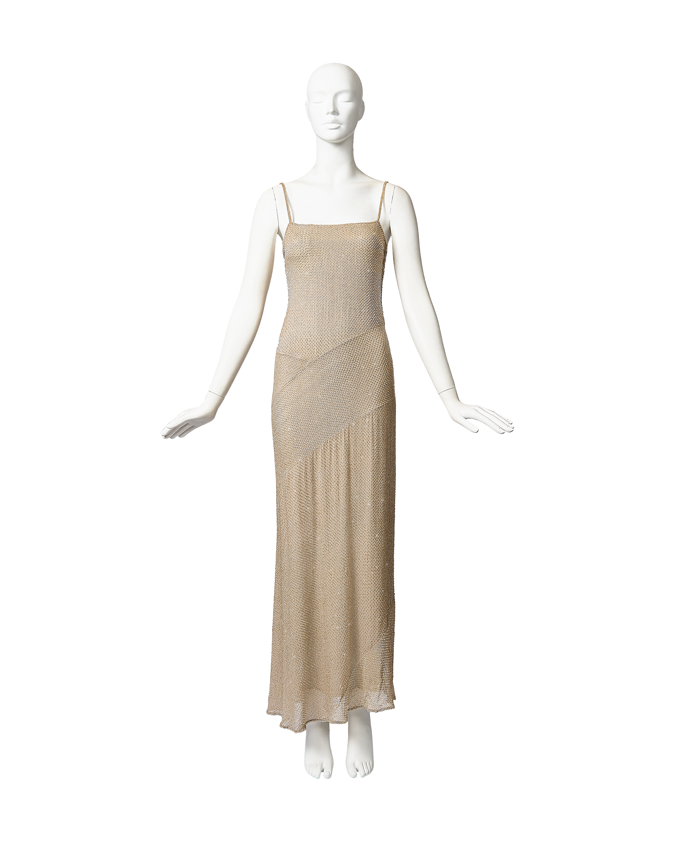 1990's Beaded Tan Slip Gown