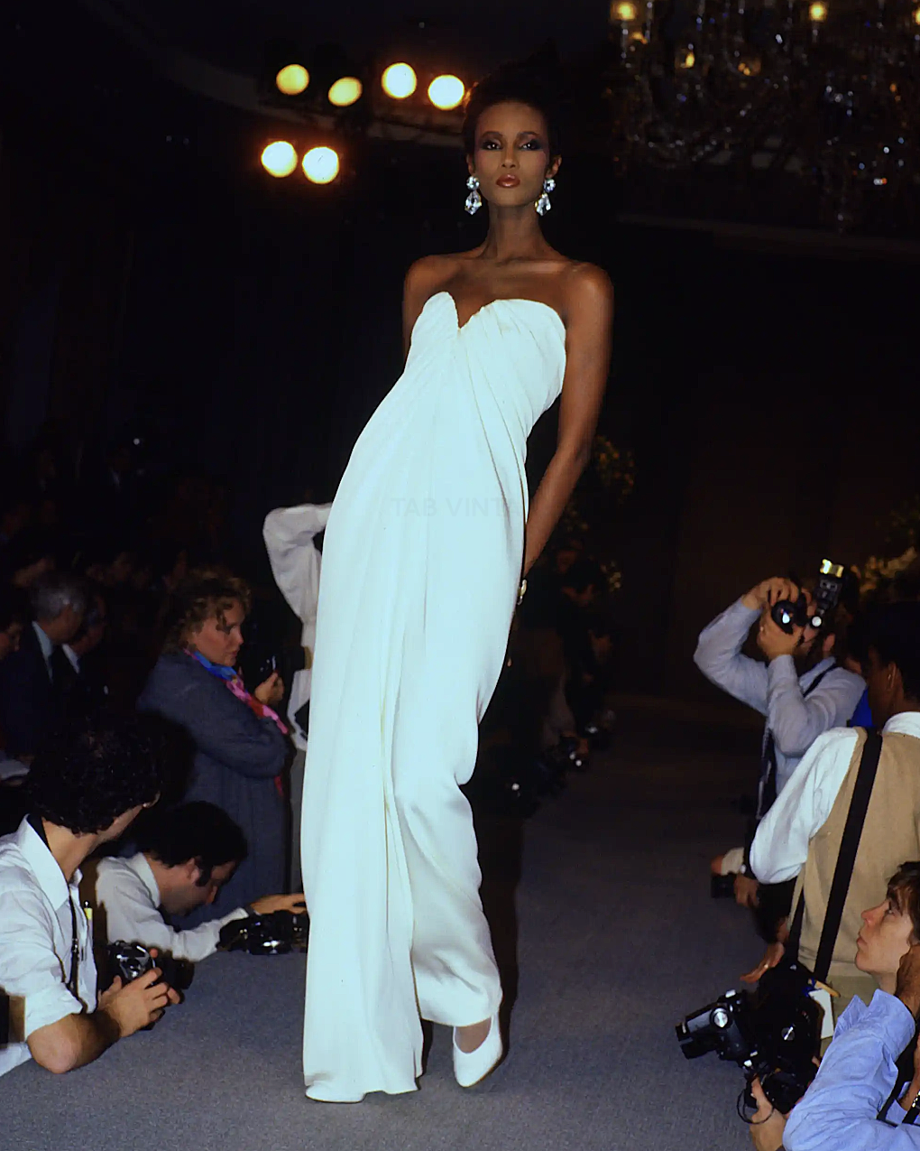 S/S 1985 Strapless Ivory Drape Gown