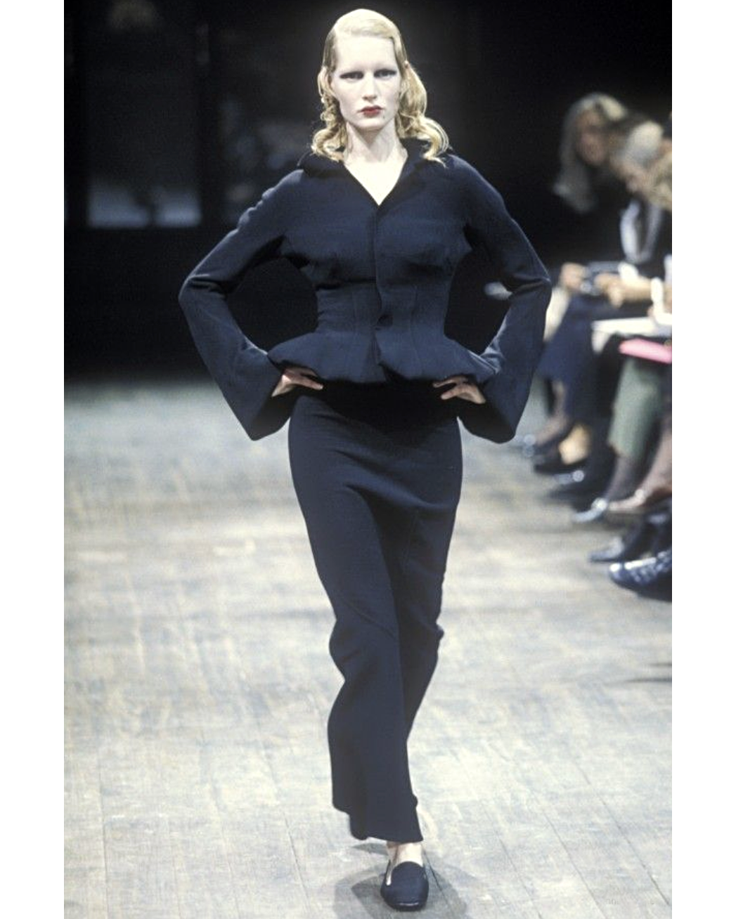 A/W 1997 Black Nipped Waist Wool Skirt Set