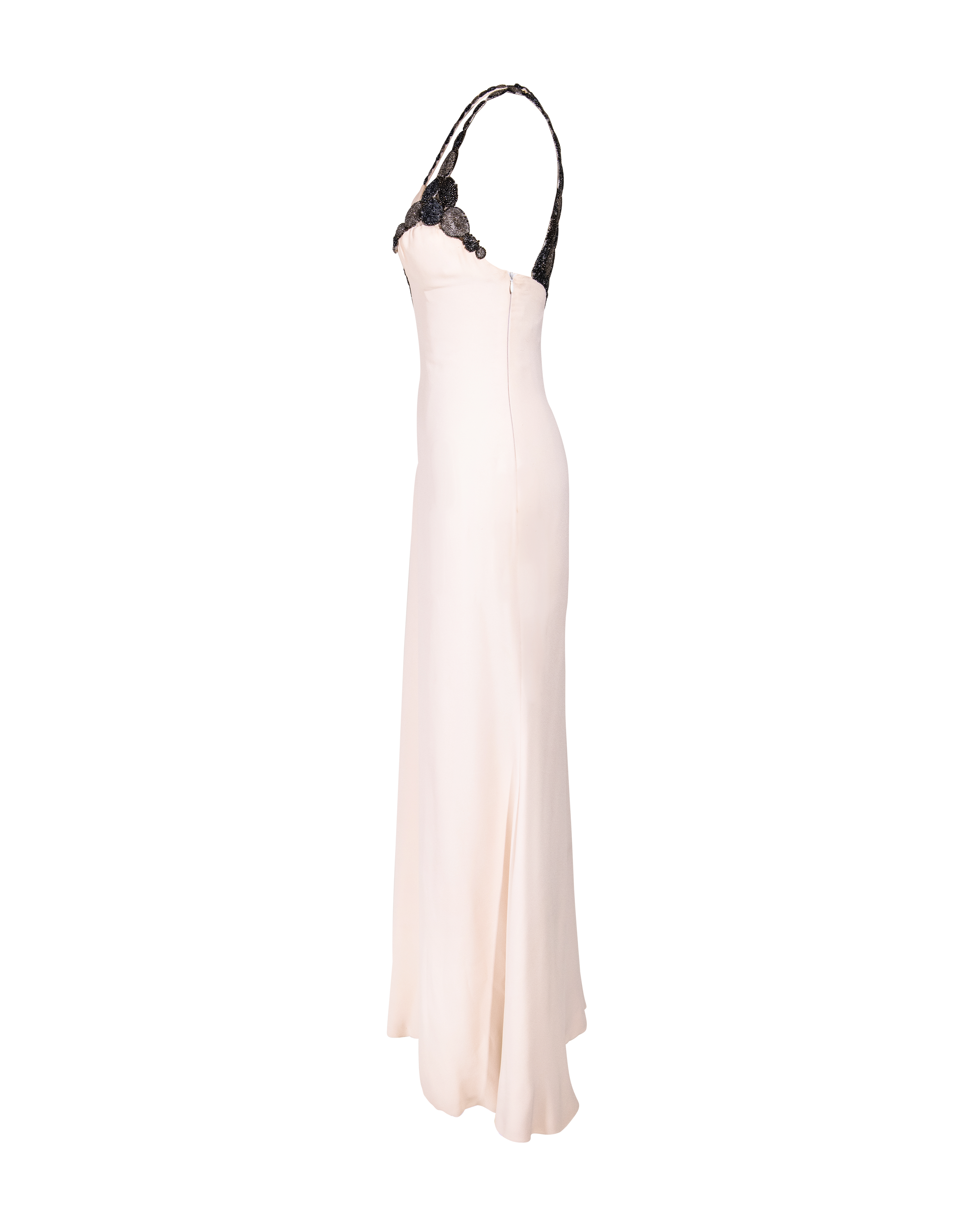 2000's Haute Couture Silk Embellished Cream Gown