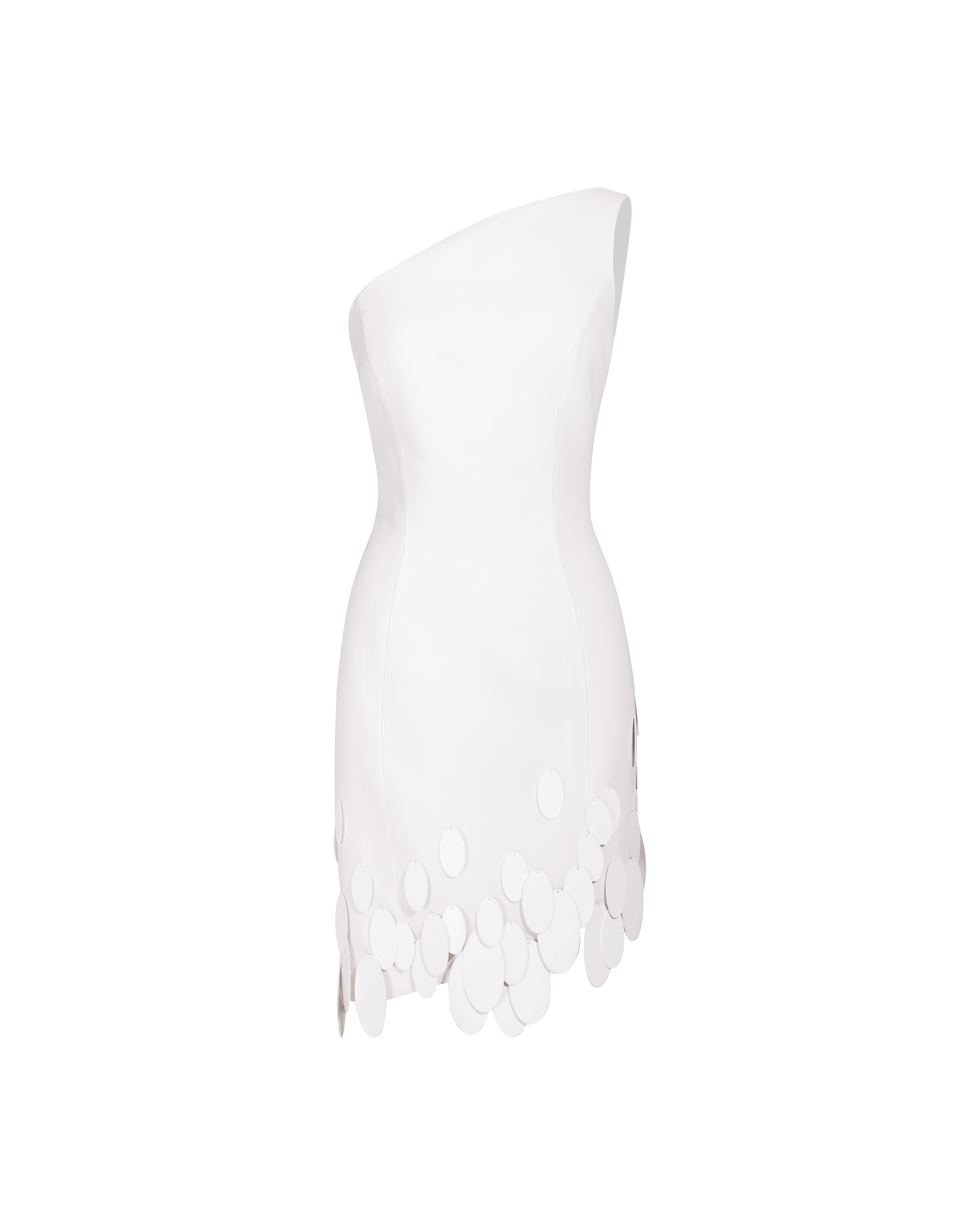S/S 1999 Asymmetrical White Dress with Oval Paillette 'Fringe'