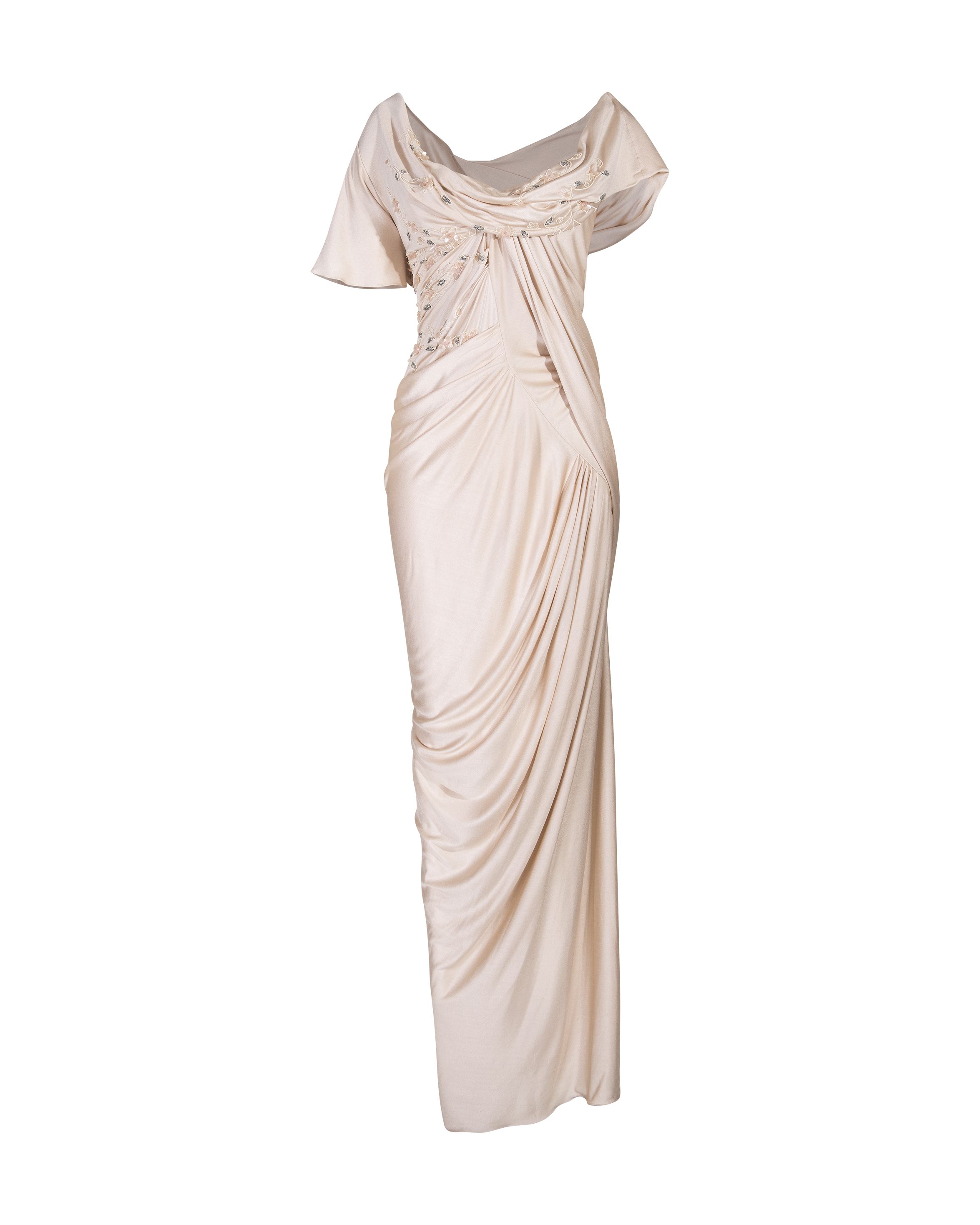 S/S 2007 Cream Silk Floral Embellished Gown