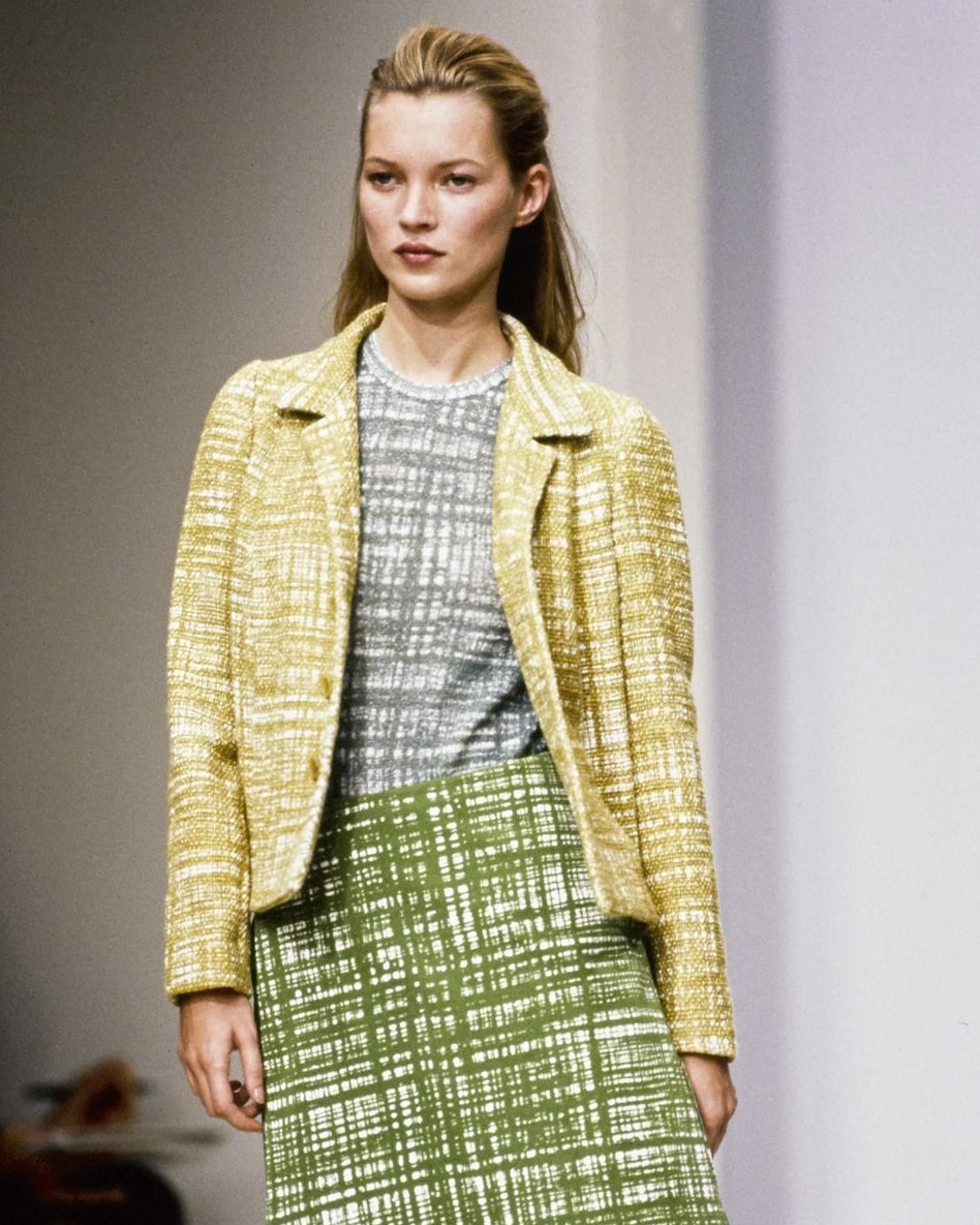 S/S 1996 Yellow-Green Tweed Skirt Set