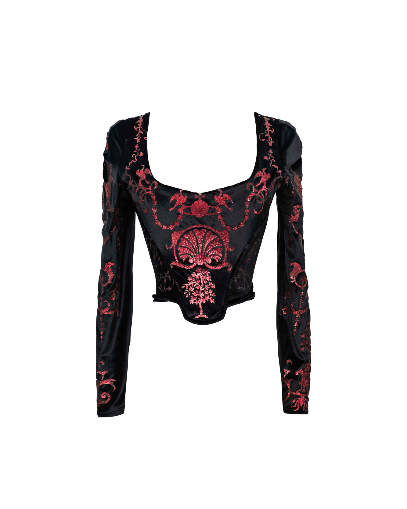 S/S 1992 ‘Salon’ Collection Black and Pink Boulle Print Velvet Corset