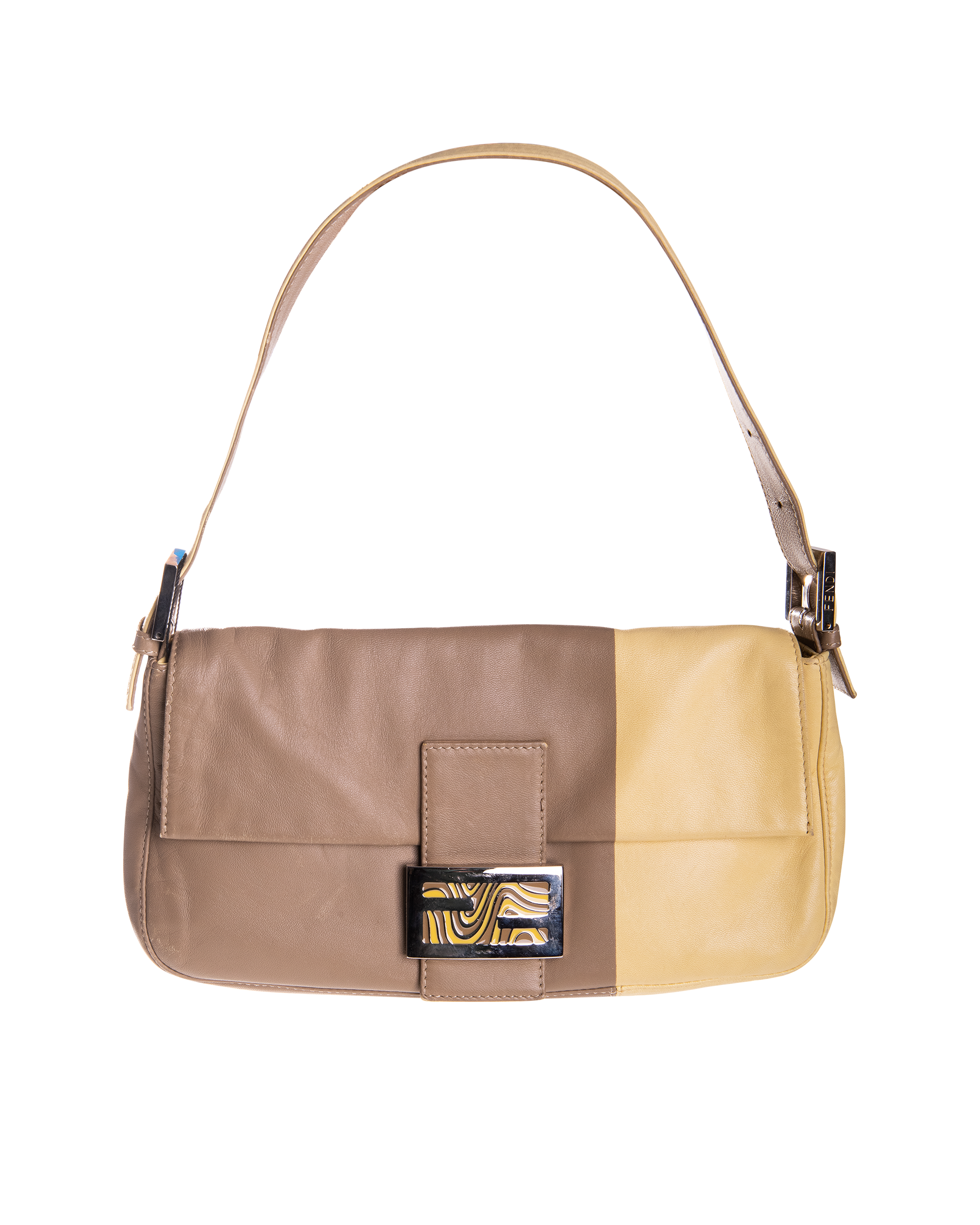 c. 2000 Neutral Leather Color Block Shoulder Bag