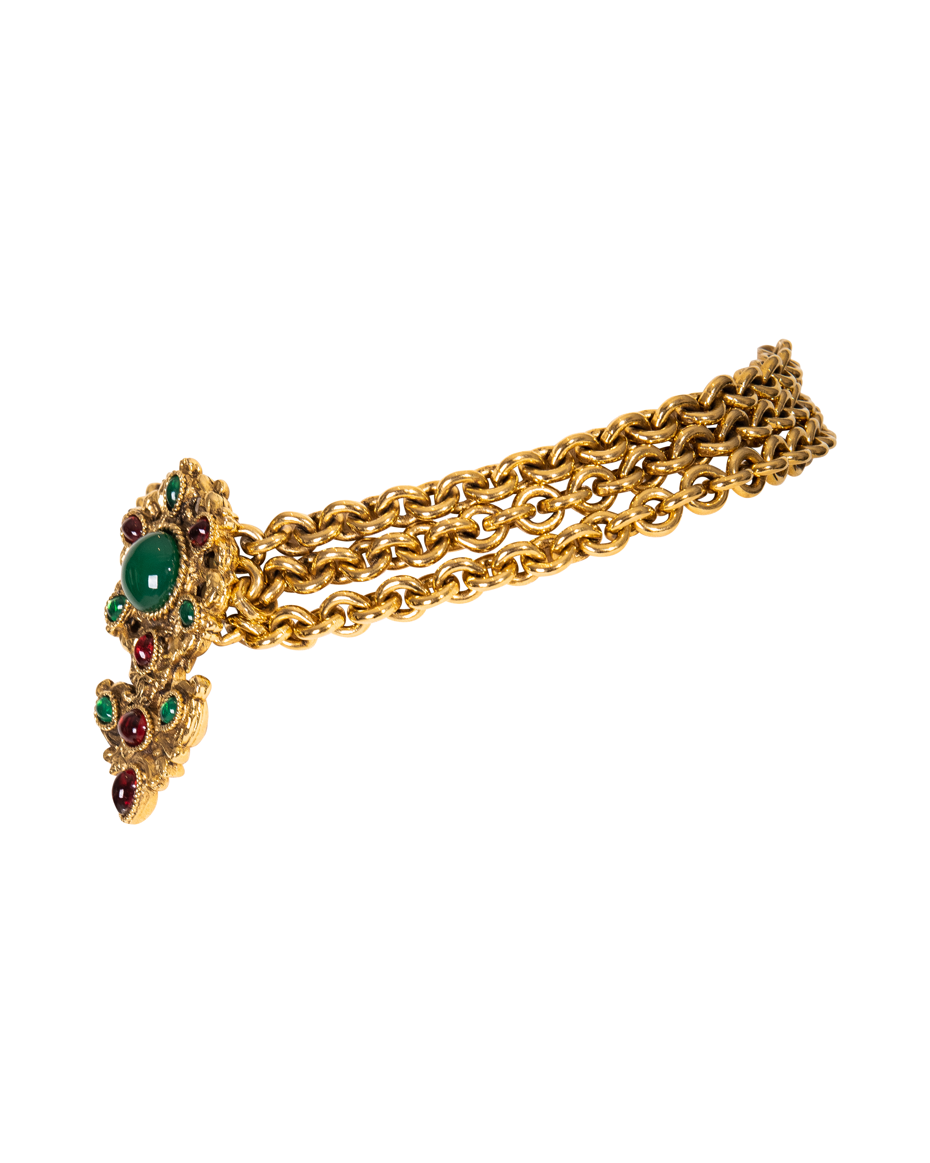 1980's Gold Choker Necklace with Red and Green Gemstones
