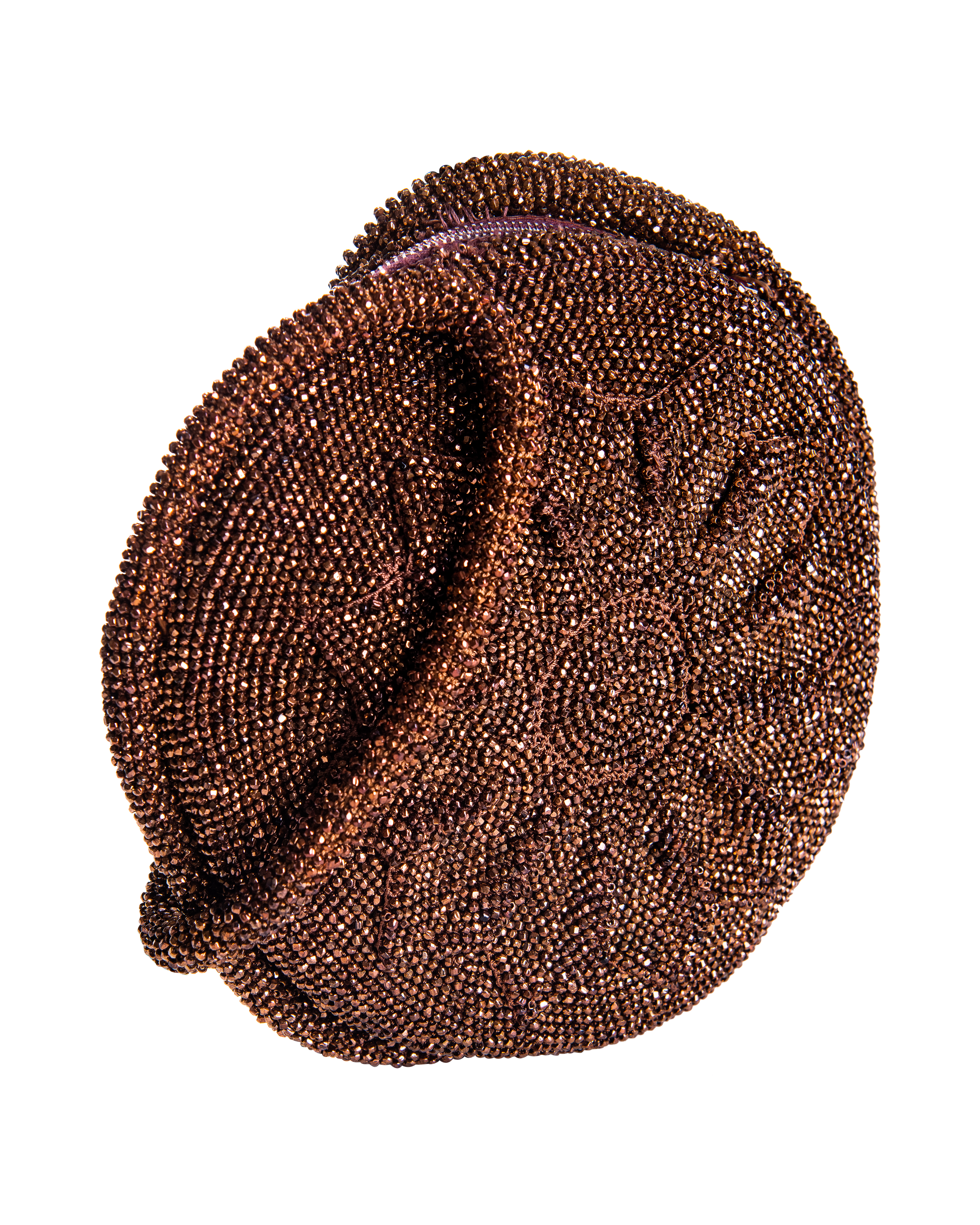 1970s Bronze-Brown Beaded Circular Bag
