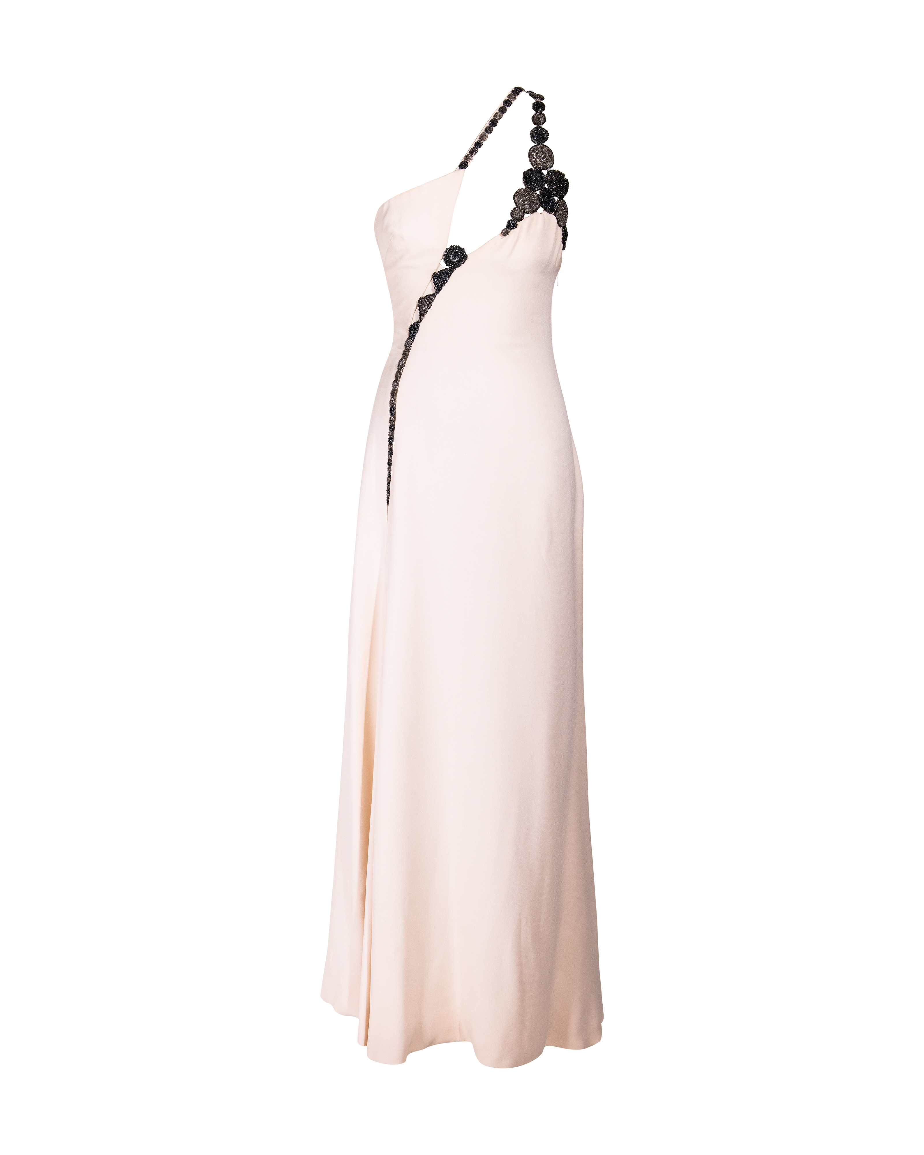 2000's Haute Couture Silk Embellished Cream Gown