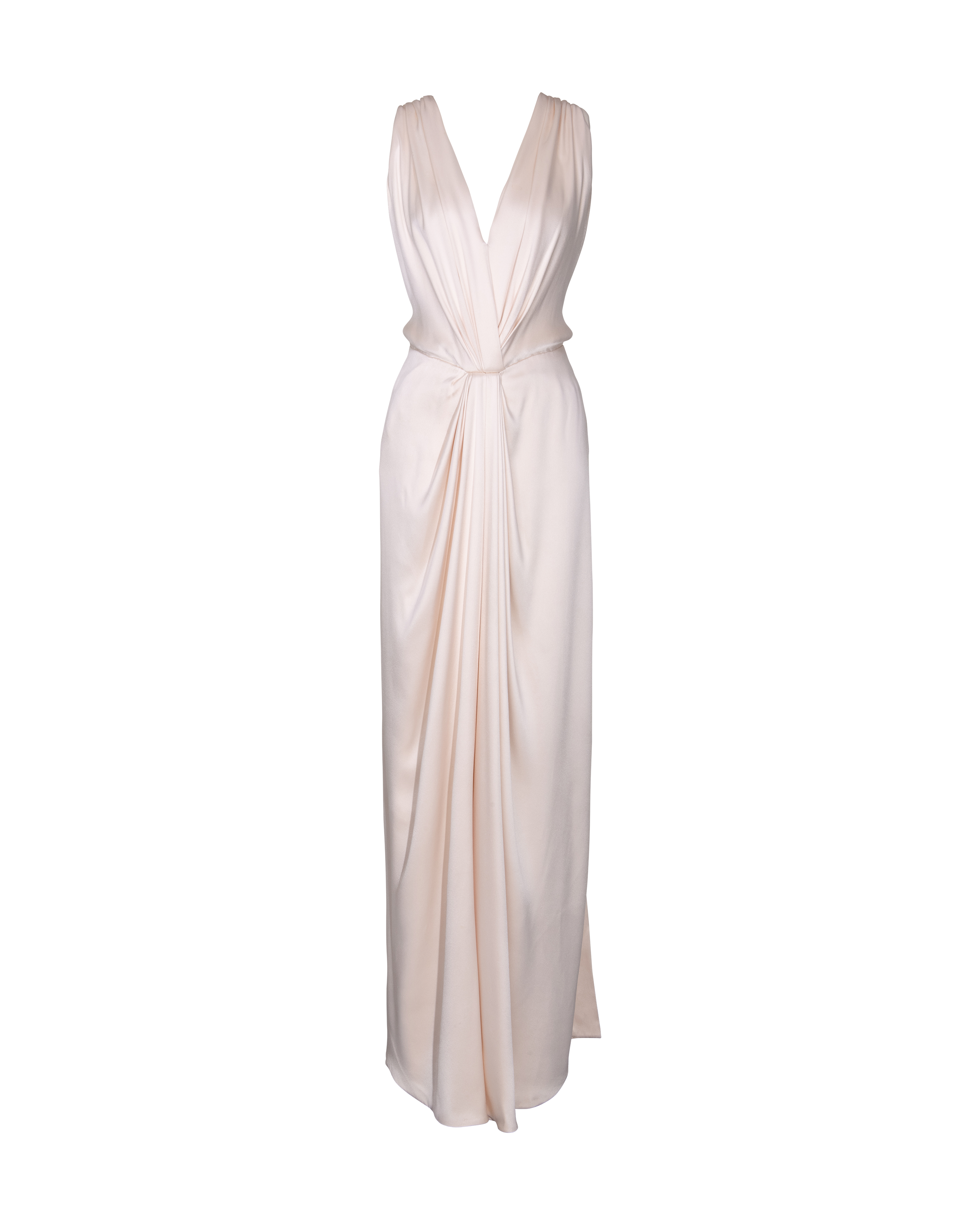 c. 1973 Haute Couture Off-White Sleeveless Drape Gown