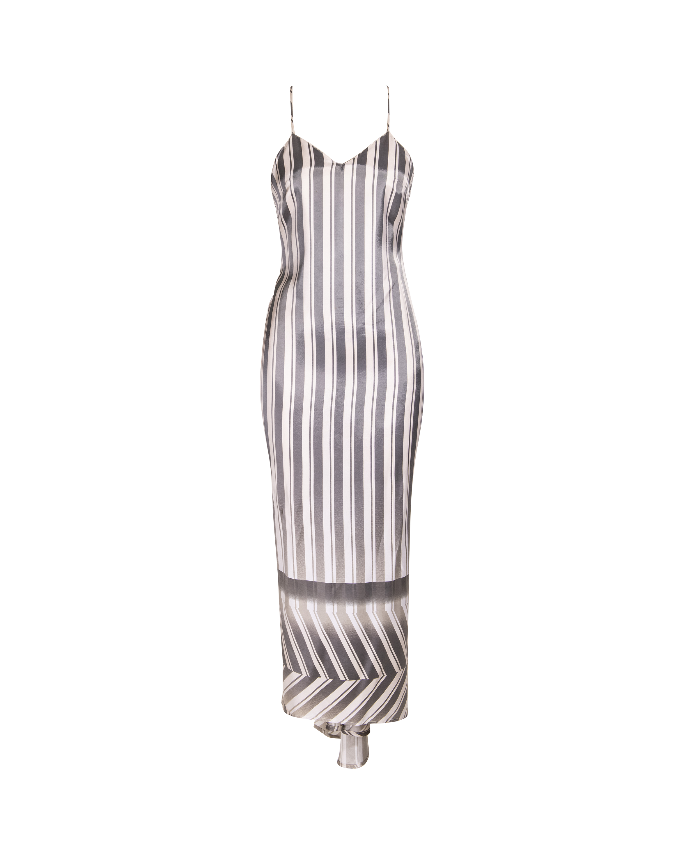 S/S 1999 White and Gray Gradient Stripe Bustle Gown
