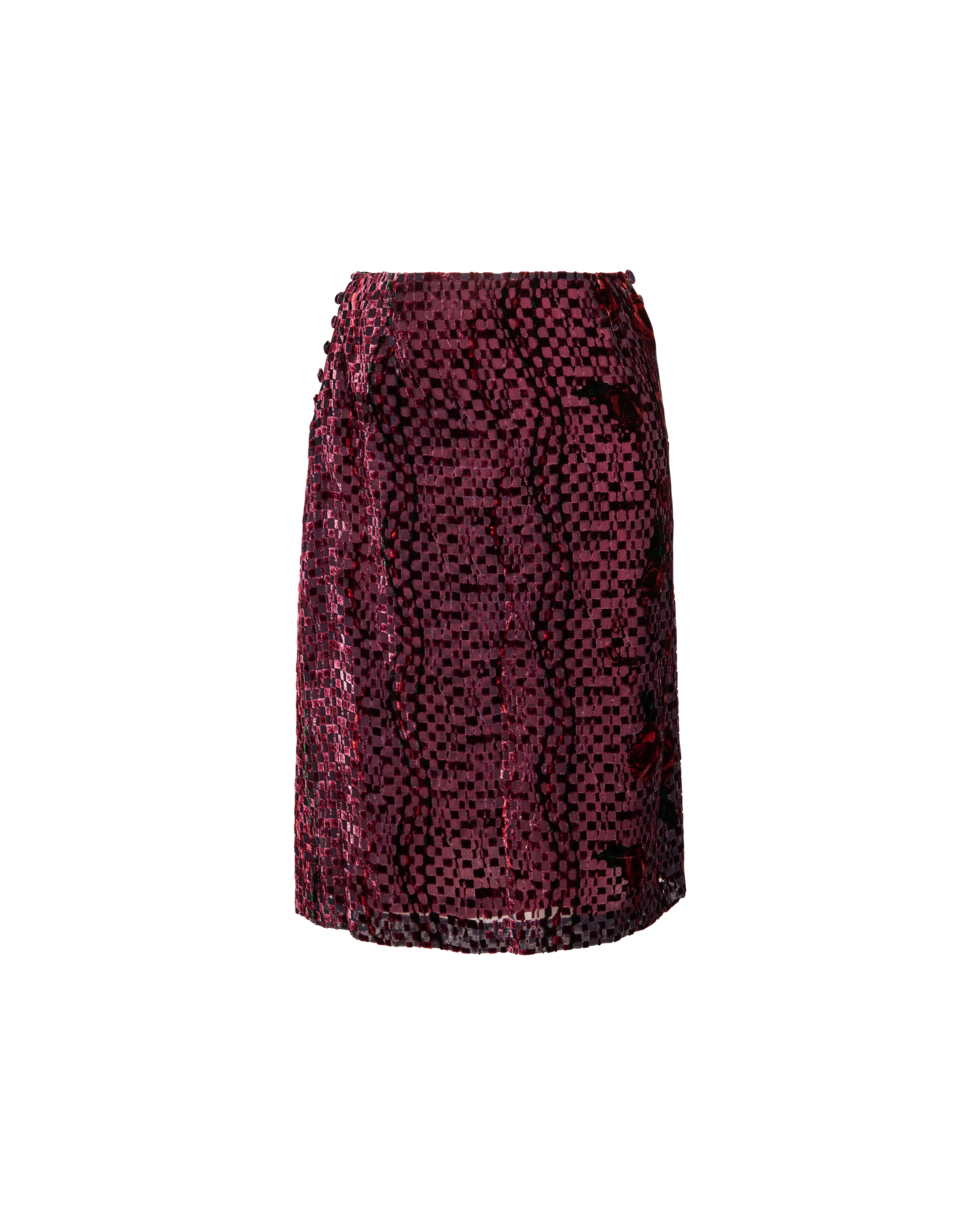 A/W 1998 Rose and Checkerboard Print Velvet Burnout Skirt