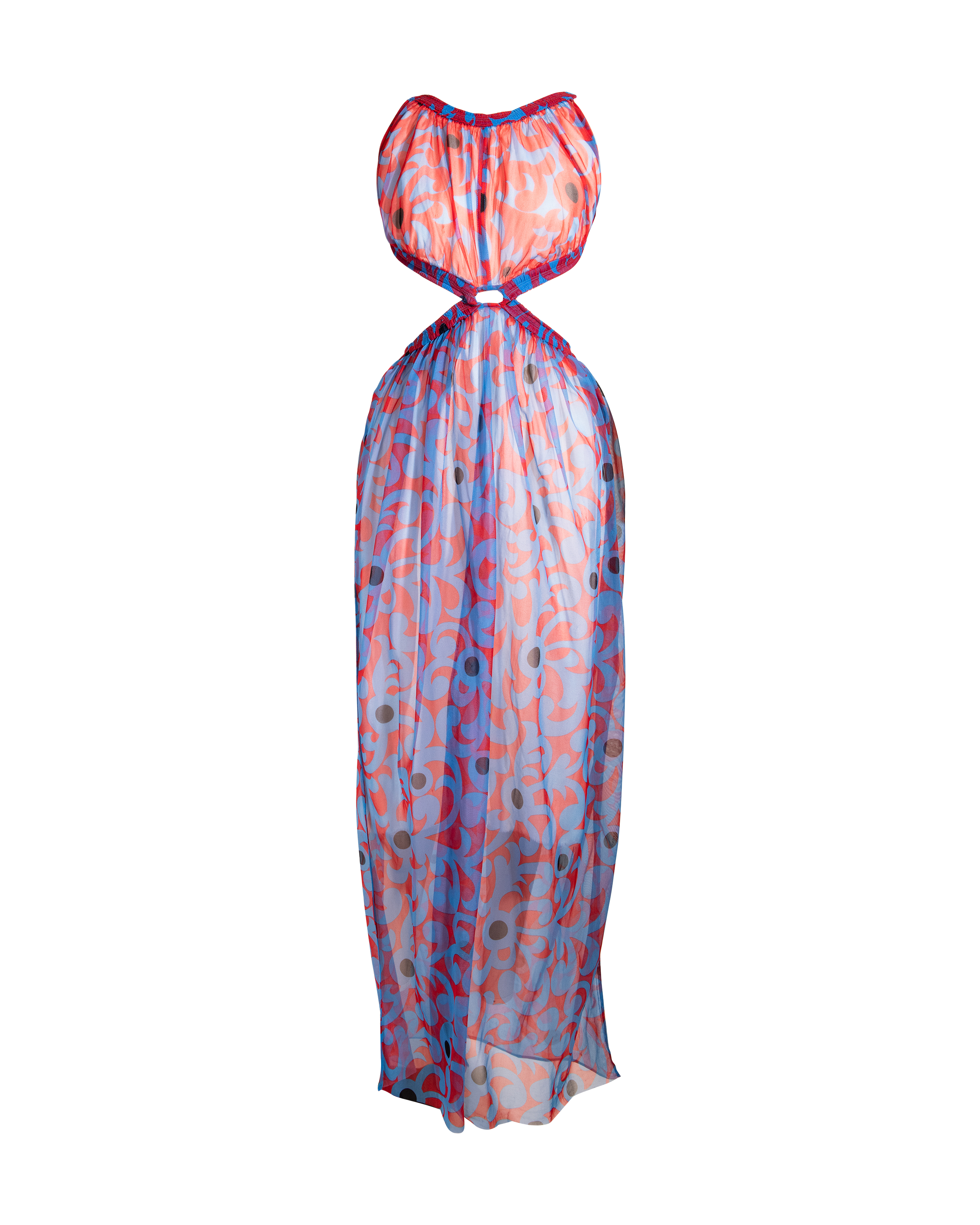 S/S 2017 Red and Blue Patterned Dress with Side Cutouts