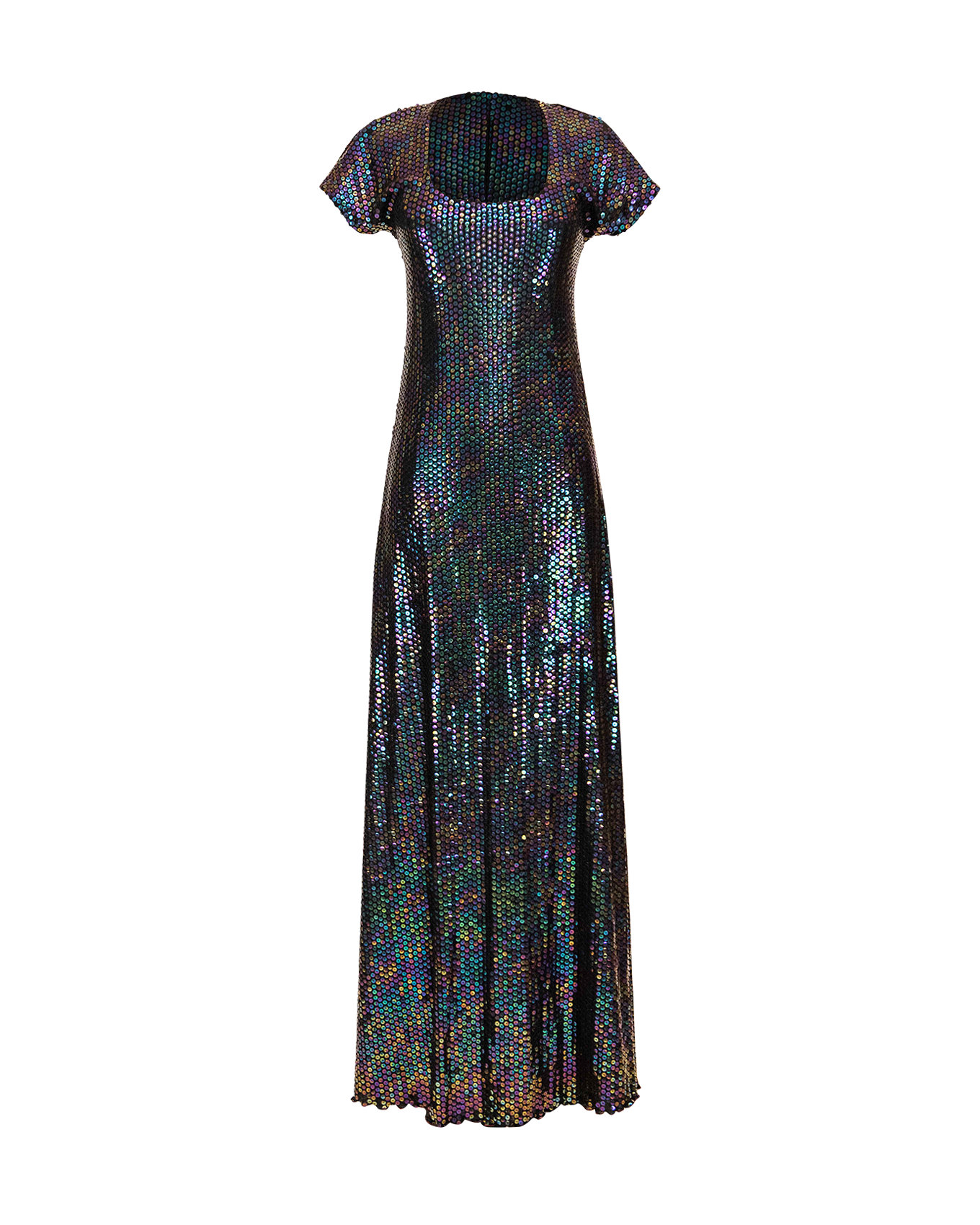 1970's Deep Navy Jersey Knit Iridescent Sequin Gown