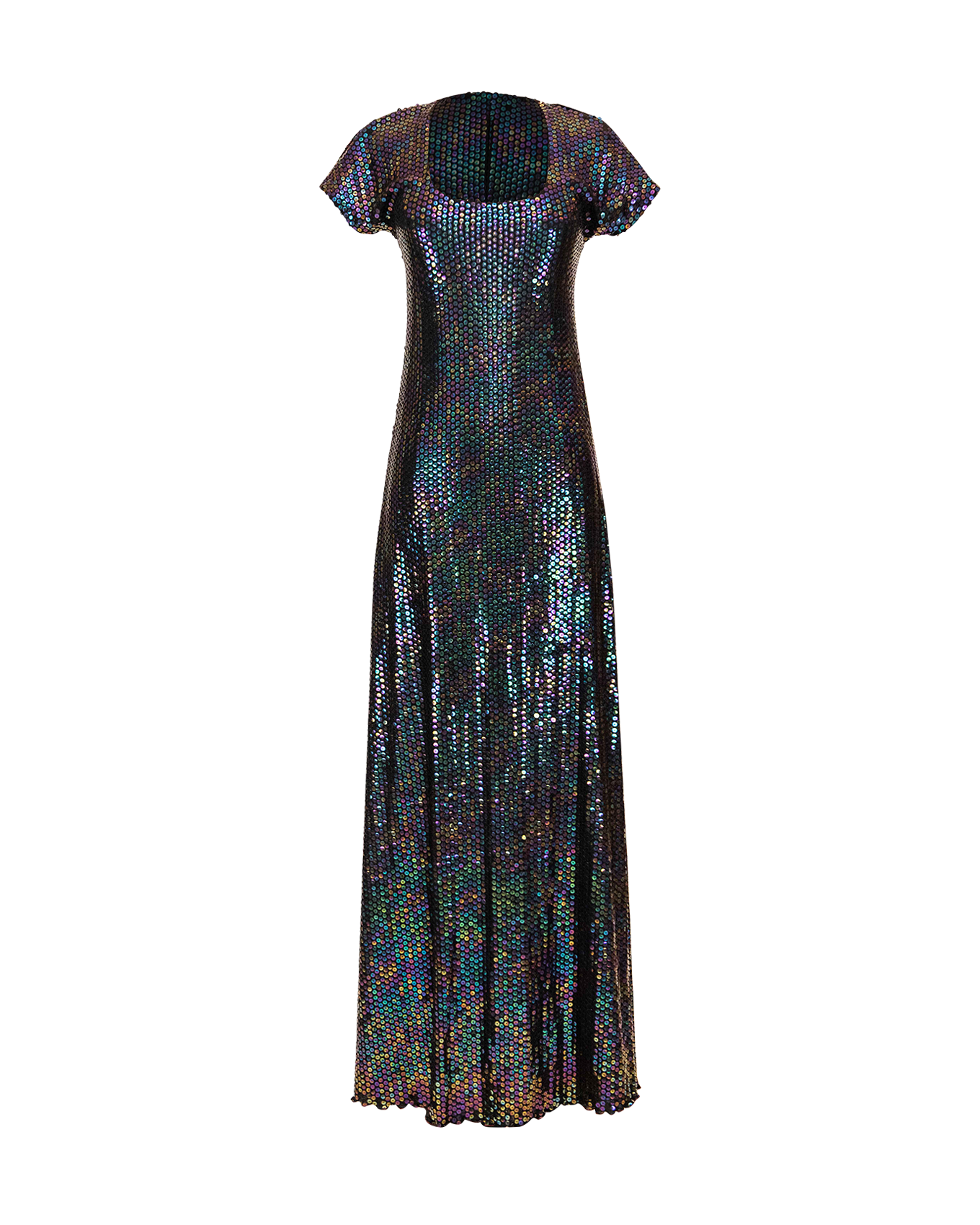 1973 Deep Navy Jersey Knit Iridescent Sequin Gown