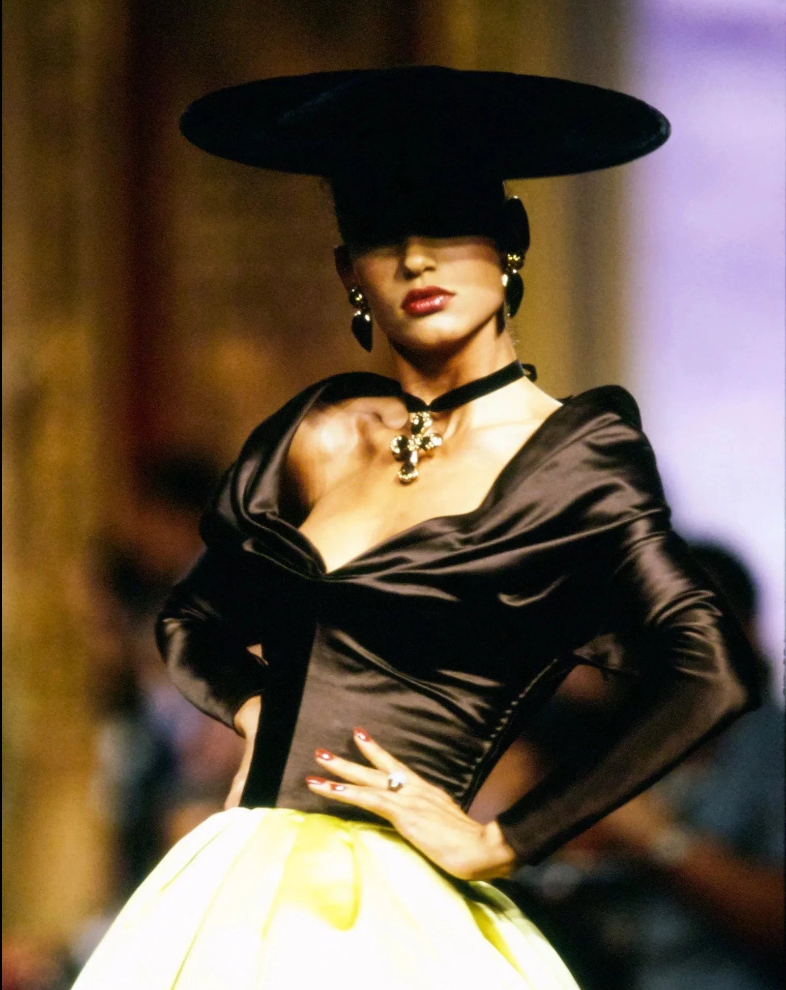 A/W 1987 Rive Gauche Black Velvet Saucer Hat