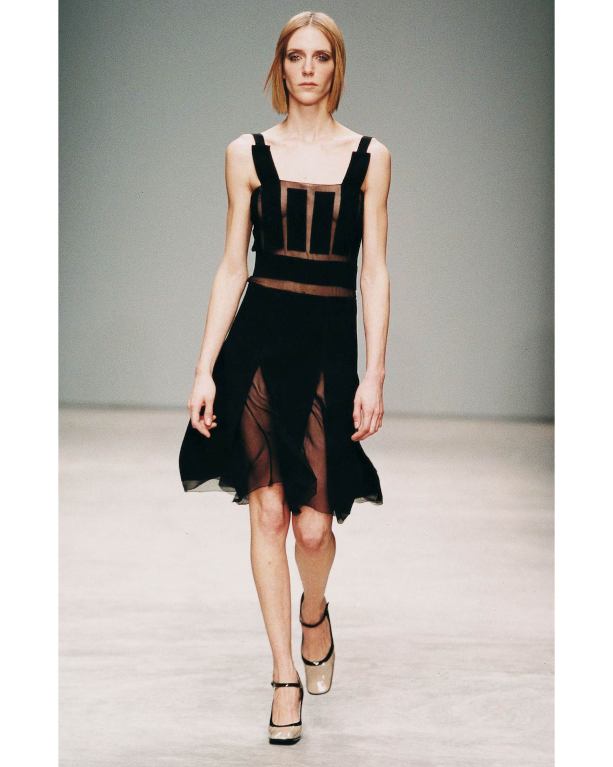 A/W 2001 Black Dress with Semi-Sheer Silk Chiffon Paneling