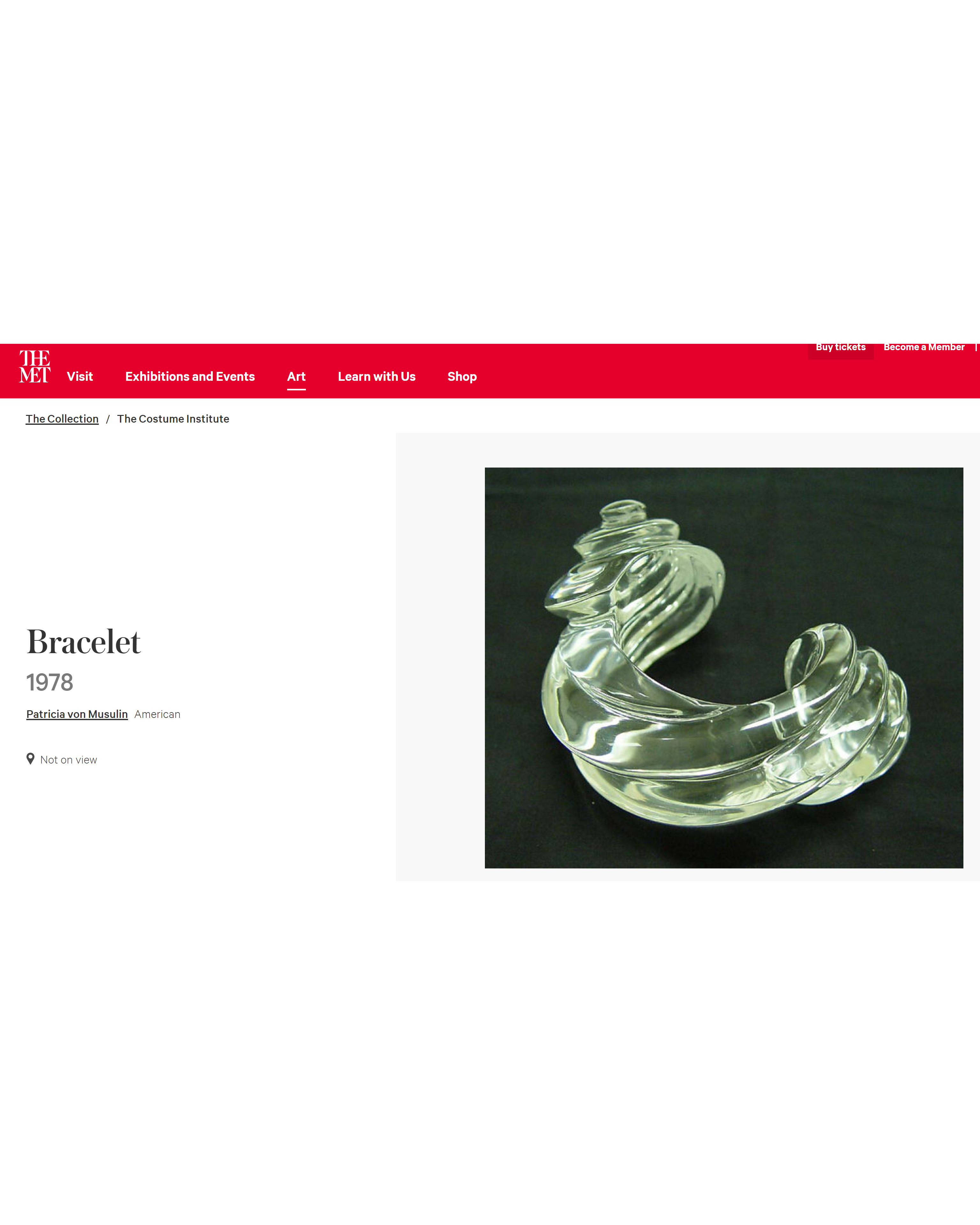 1978 Medium Curved Lucite Bracelet with Ram's Head Motif