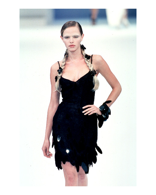 S/S 1999 Black Asymmetrical Dress with Oval Paillette 'Fringe'