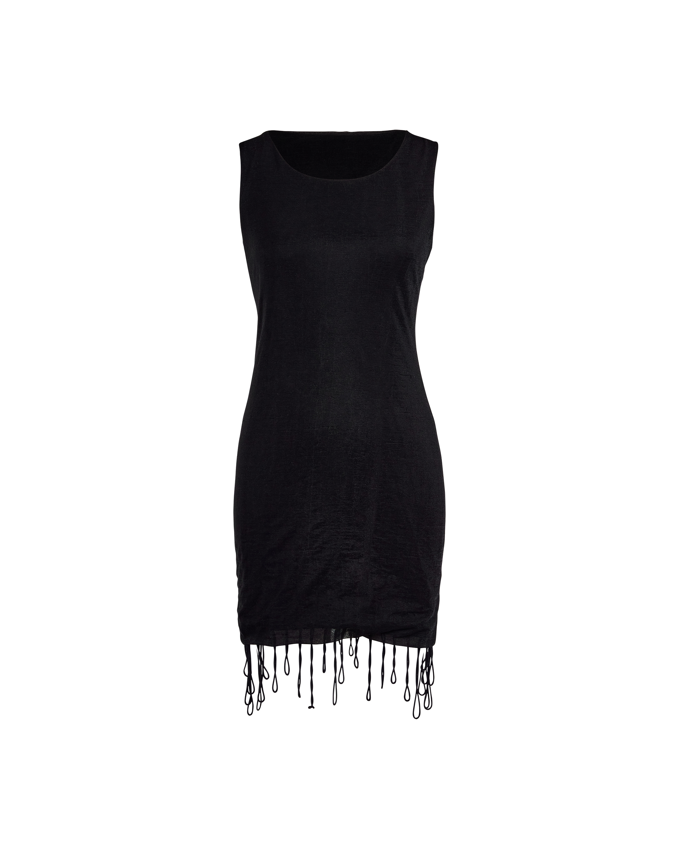1990's Black Mini Dress with Loop Fringe Hem