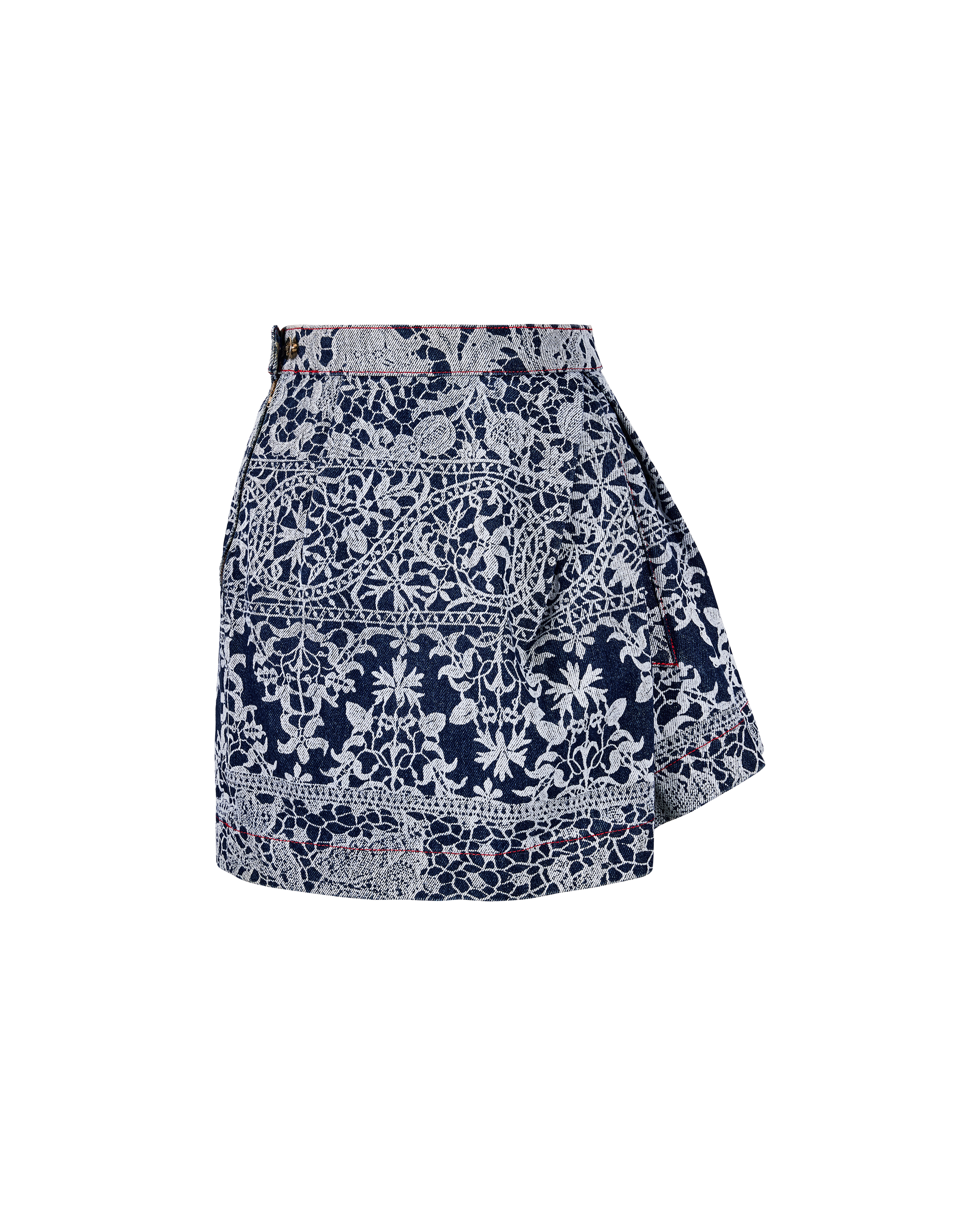 A/W 1992 Blue Lace Print Denim Mini Skirt